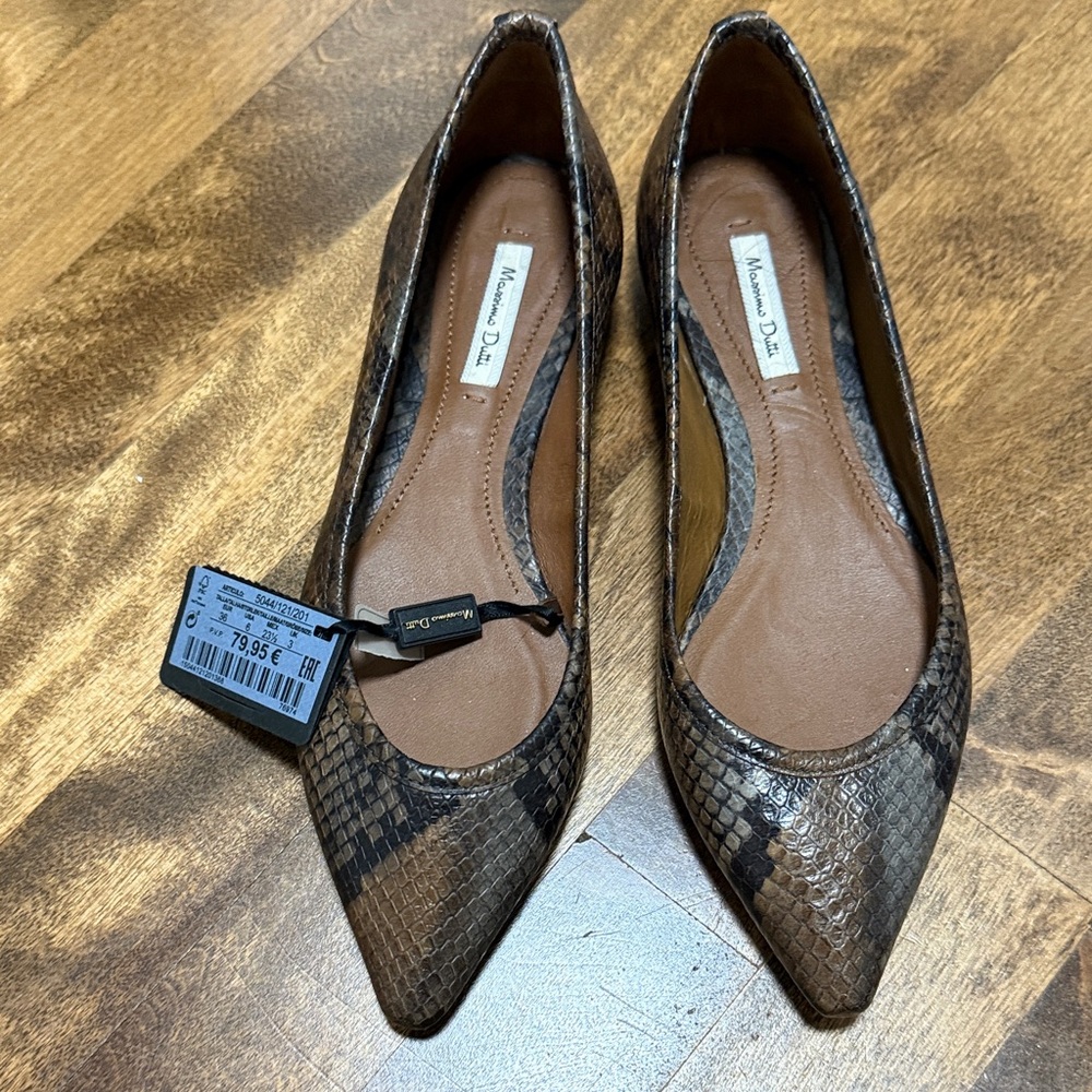 Massimo Dutti Brown Snakeskin Flats